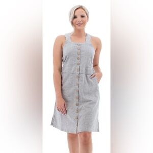 Aventura Hemp Button-Front Midi Black Iris Stripe Breeze Dress